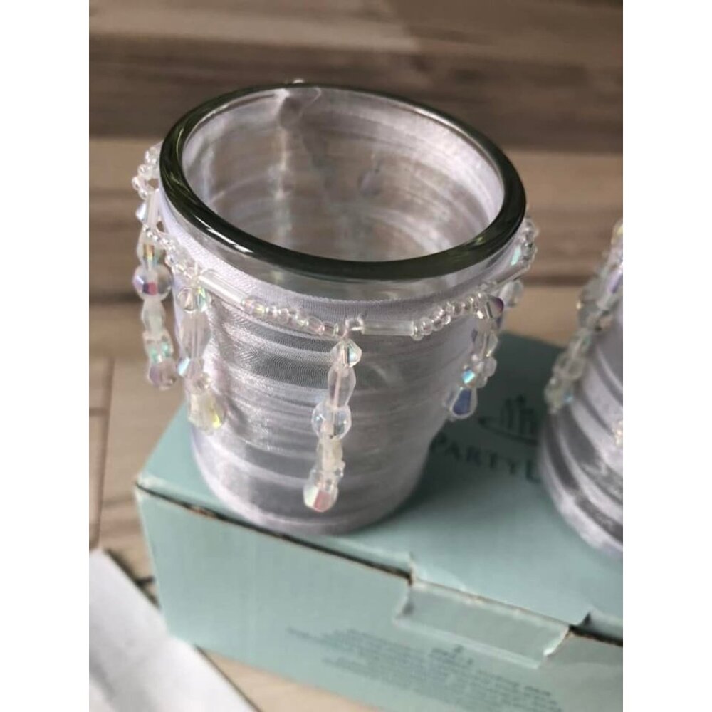Party Lite Elegance White Ribbon  Votive Holders